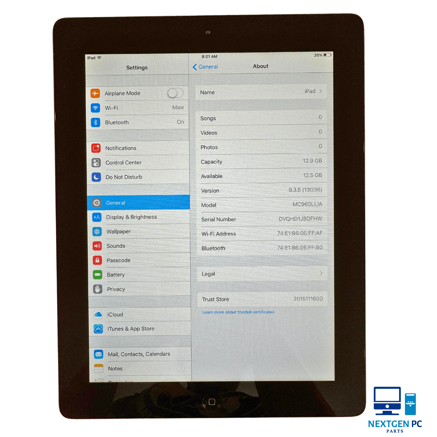 iPad 2nd Gen A1395 MC769LL/A 16GB 9.7" Wi-Fi Black iOS 9.3.5 - Grade A