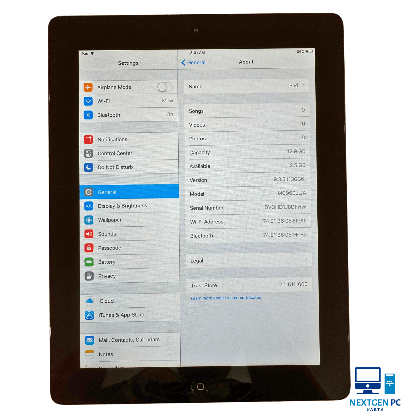 iPad 2nd Gen A1395 MC769LL/A 16GB 9.7" Wi-Fi Black iOS 9.3.5 - Grade A