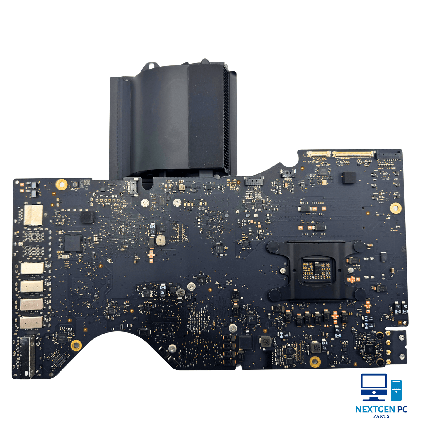 iMac 21.5" A1418 4K 2017 logic board 820-00597-A with Radeon Pro 555 GPU and cooling component.