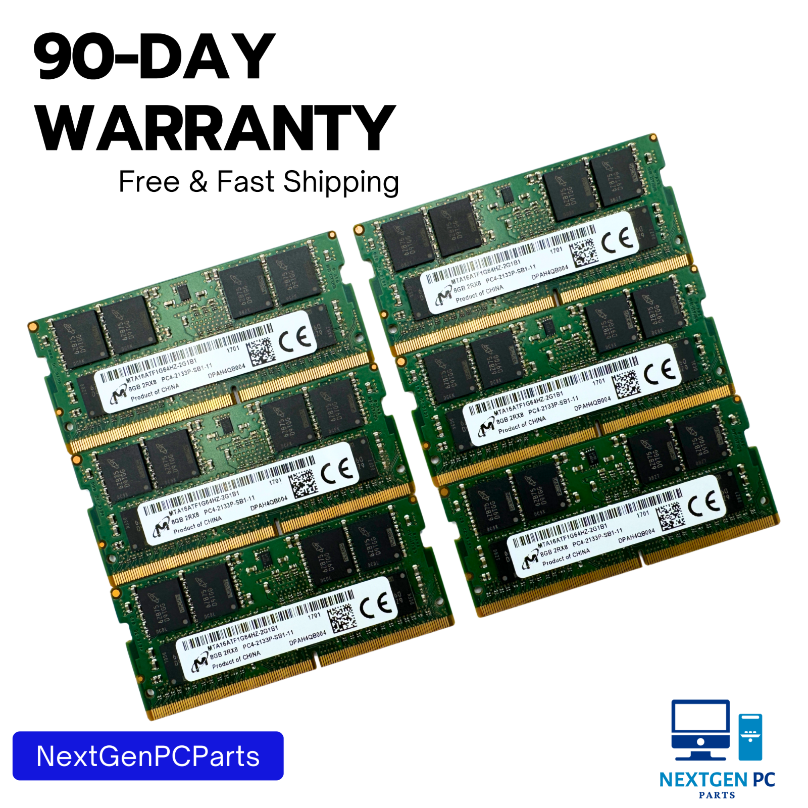 Lot of 6 Micron 8GB DDR4 Laptop RAM 2133 MHz 2rx8 MTA16ATF1G64HZ-2G1B1