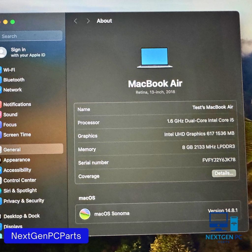 Apple MacBook Air A1932 13.3" 2018 i5 1.6GHz 8GB 256GB SSD Silver Grade A