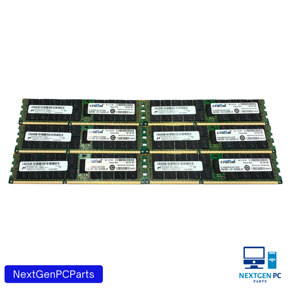 Lot of 6x16GB 96GB DDR3 PC3L-10600R ECC REG Server RAM 2Rx4 Micron Crucial