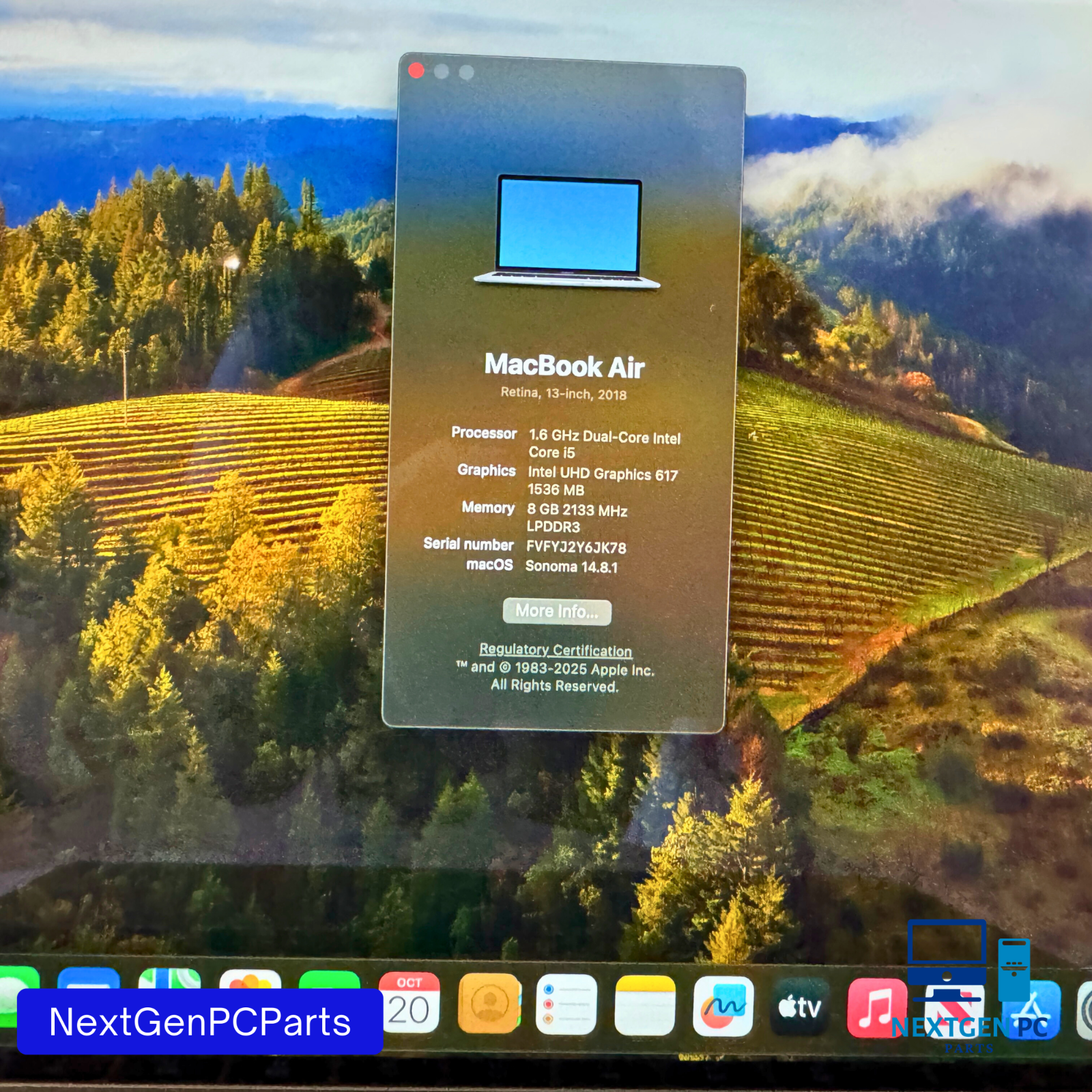 Apple MacBook Air A1932 13.3" 2018 i5 1.6GHz 8GB 256GB SSD Silver Grade A