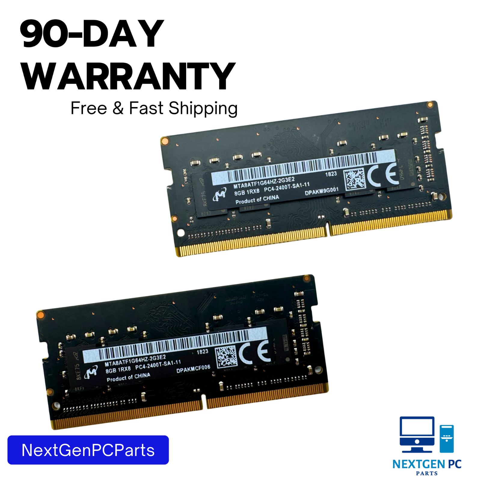 Lot of 2 - Micron 8GB DDR4 Laptop Memory MTA8ATF1G64HZ-2G3E2 PC4-2400T SODIMM