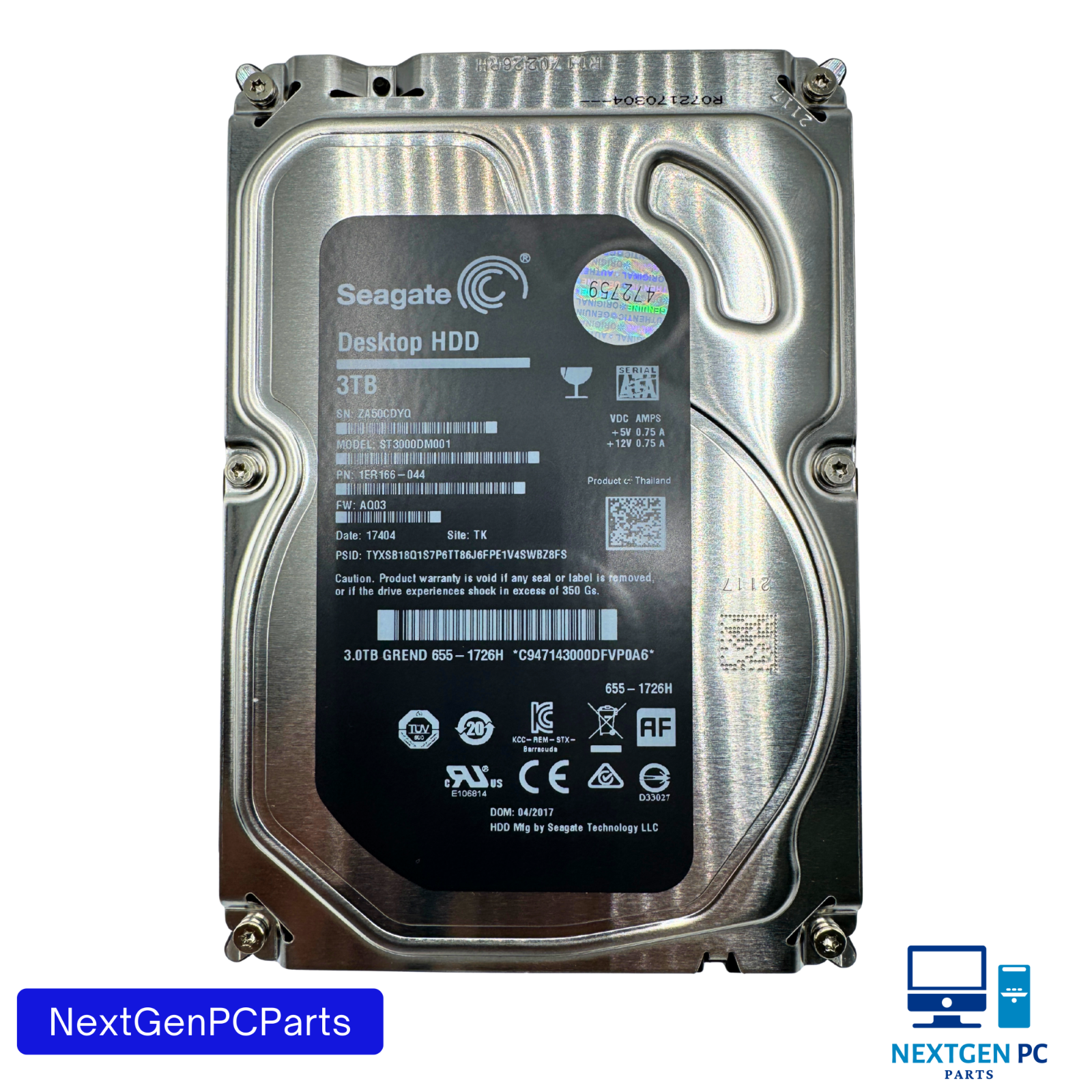 Seagate Barracuda 3TB ST3000DM001 3.5" SATA Hard Drive 1ER166-044 FW AQ03