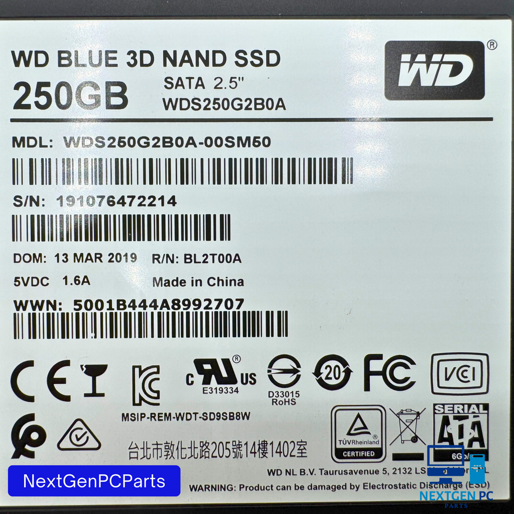 WD Blue 3D NAND SATA 6Gb/s 2.5" 250GB SSD WDS250G2B0A-00SM50 Solid State Drive