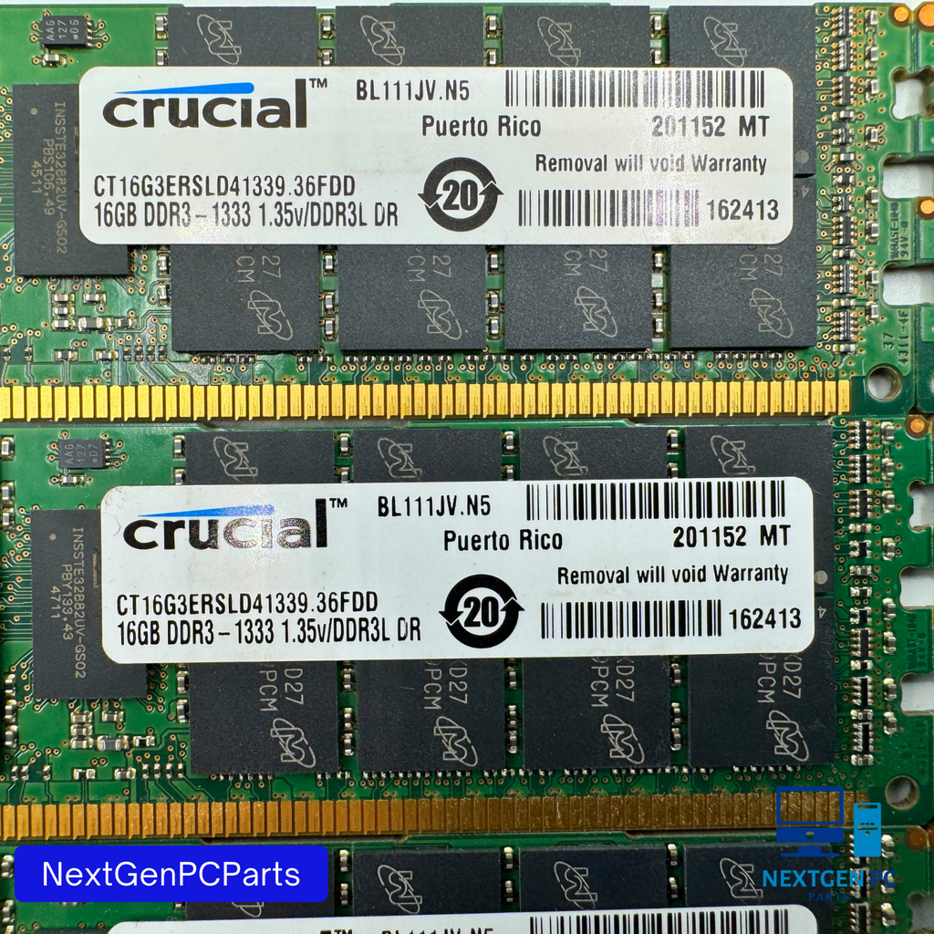 Lot of 6x16GB 96GB DDR3 PC3L-10600R ECC REG Server RAM 2Rx4 Micron Crucial