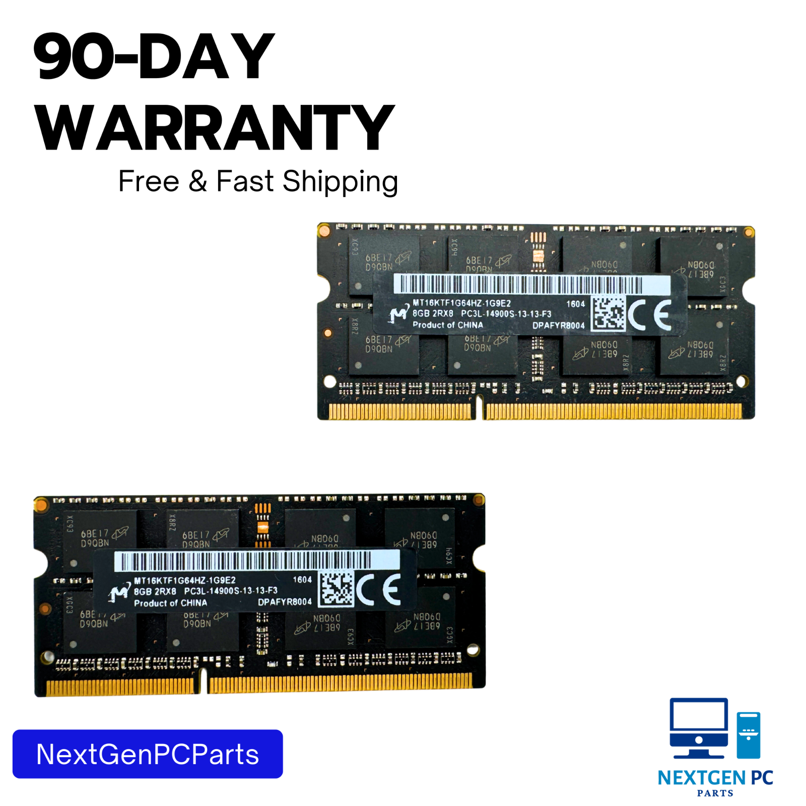 Lot of 2 – Micron 8GB DDR3L 1600MHz Laptop RAM MTA16KTF1G64HZ-1G9E2 PC3L-12800S