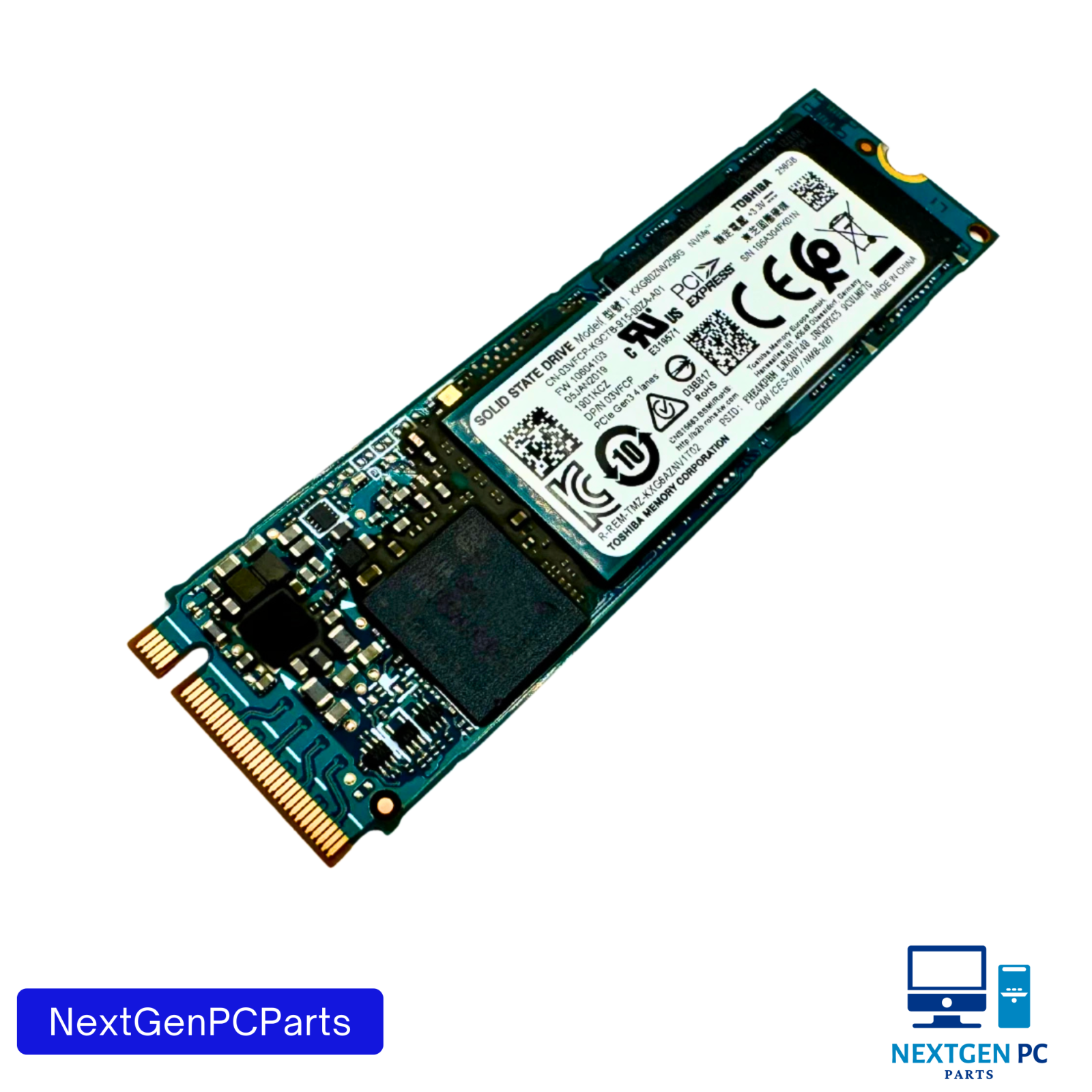 Toshiba KXG60ZNV256G 256GB NVMe PCIe Gen3x4 M.2 2280 SSD 03VFCP – Genuine