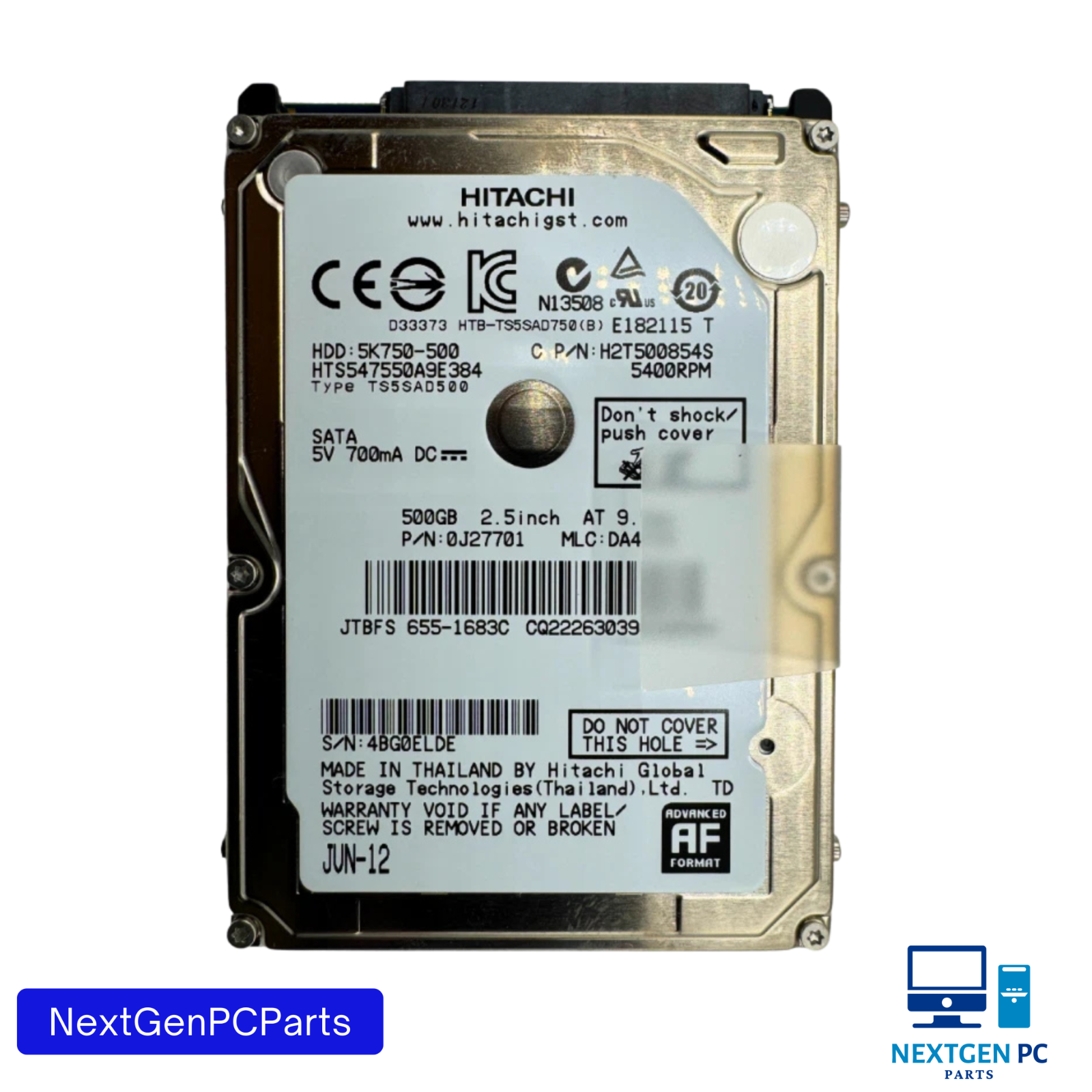 Hitachi HTS547550A9E384 500GB 5400RPM 2.5" SATA Laptop Hard Drive 0J27701