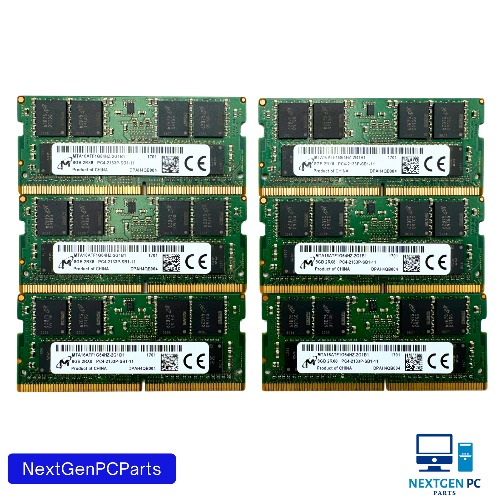 Lot of 6 Micron 8GB DDR4 Laptop RAM 2133 MHz 2rx8 MTA16ATF1G64HZ-2G1B1