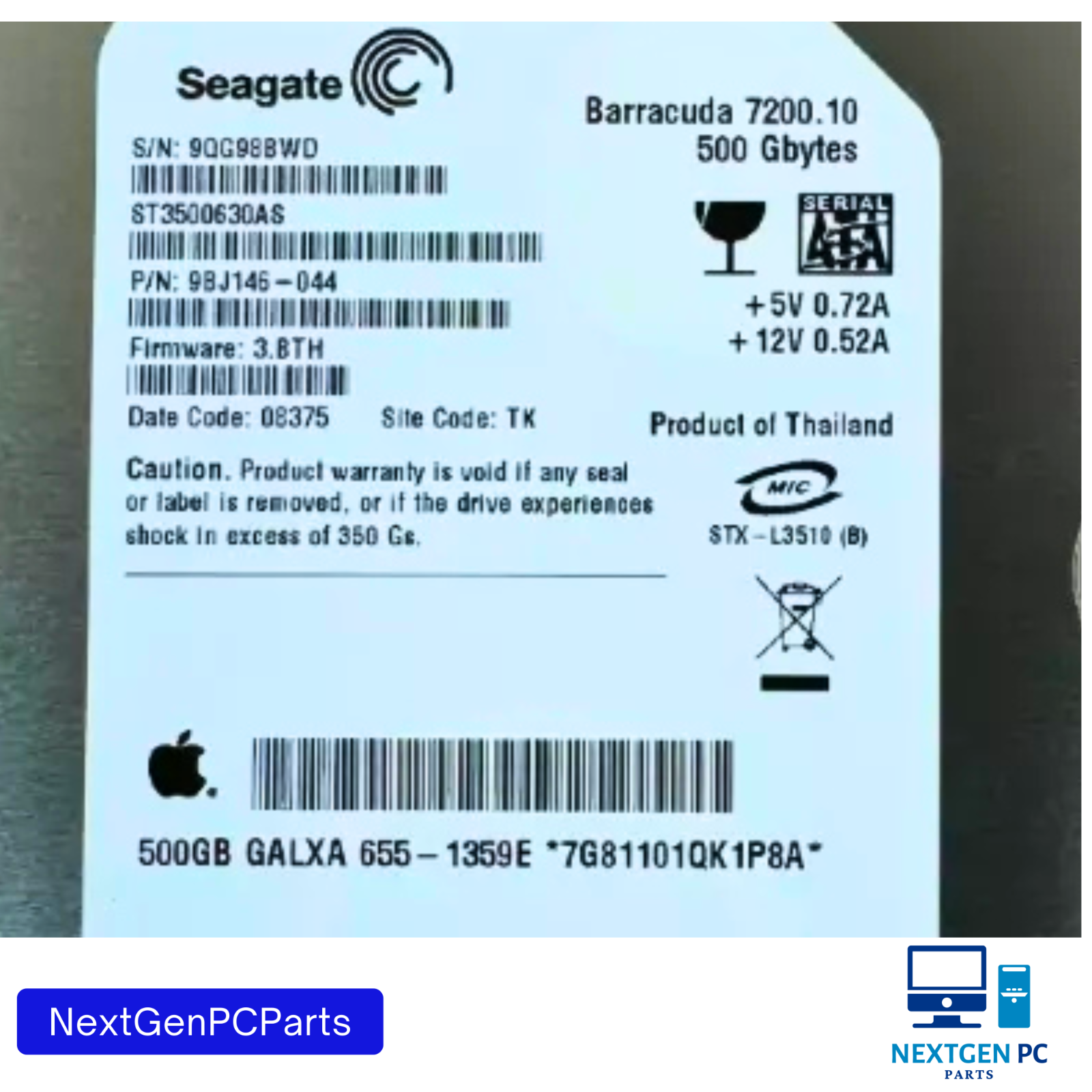 Apple Seagate Barracuda 7200.10 500GB 3.5" HDD ST3500418AS