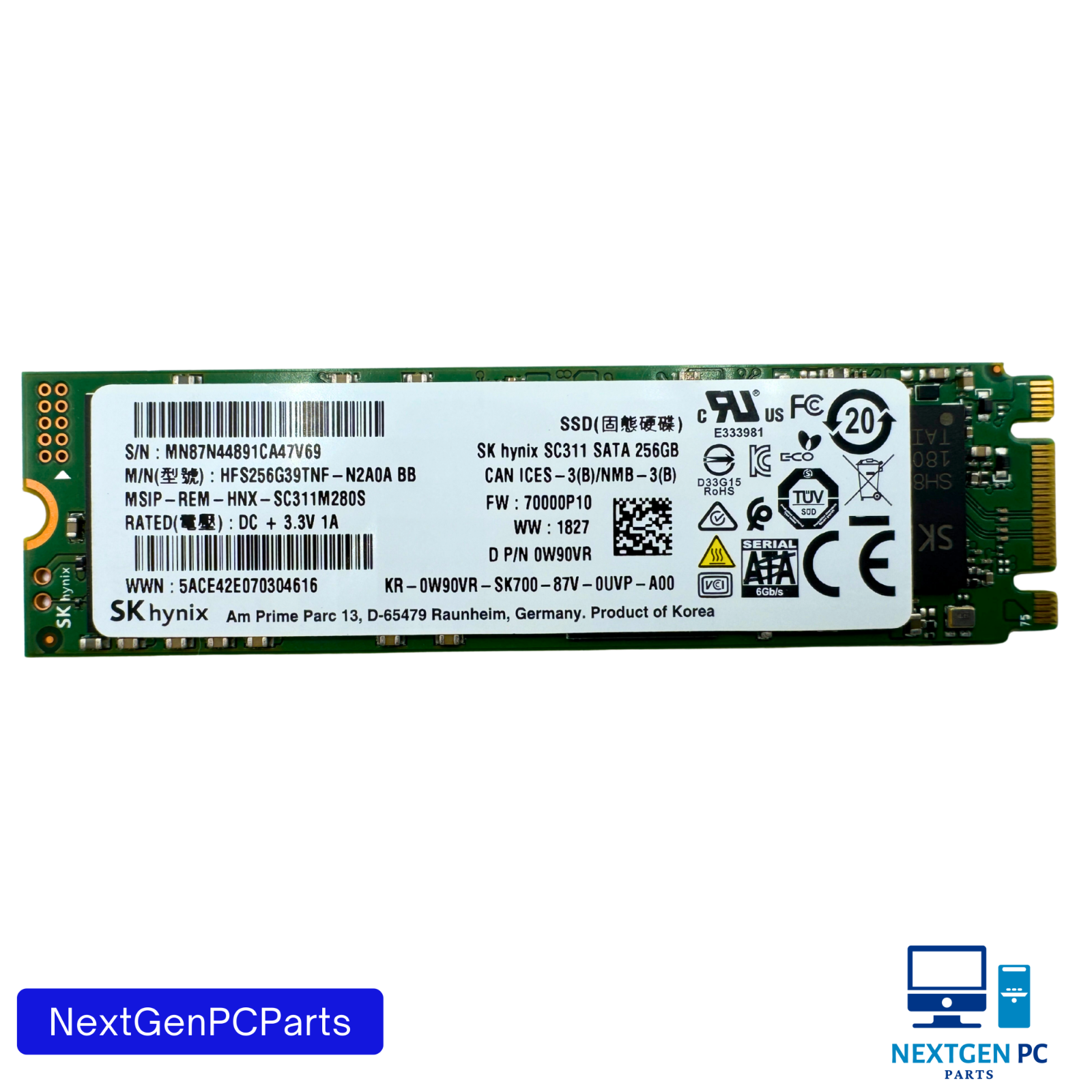 Dell SK Hynix 256GB M.2 2280 SATA SSD HFS256G39TNF-N2A0A SC311 0W90VR