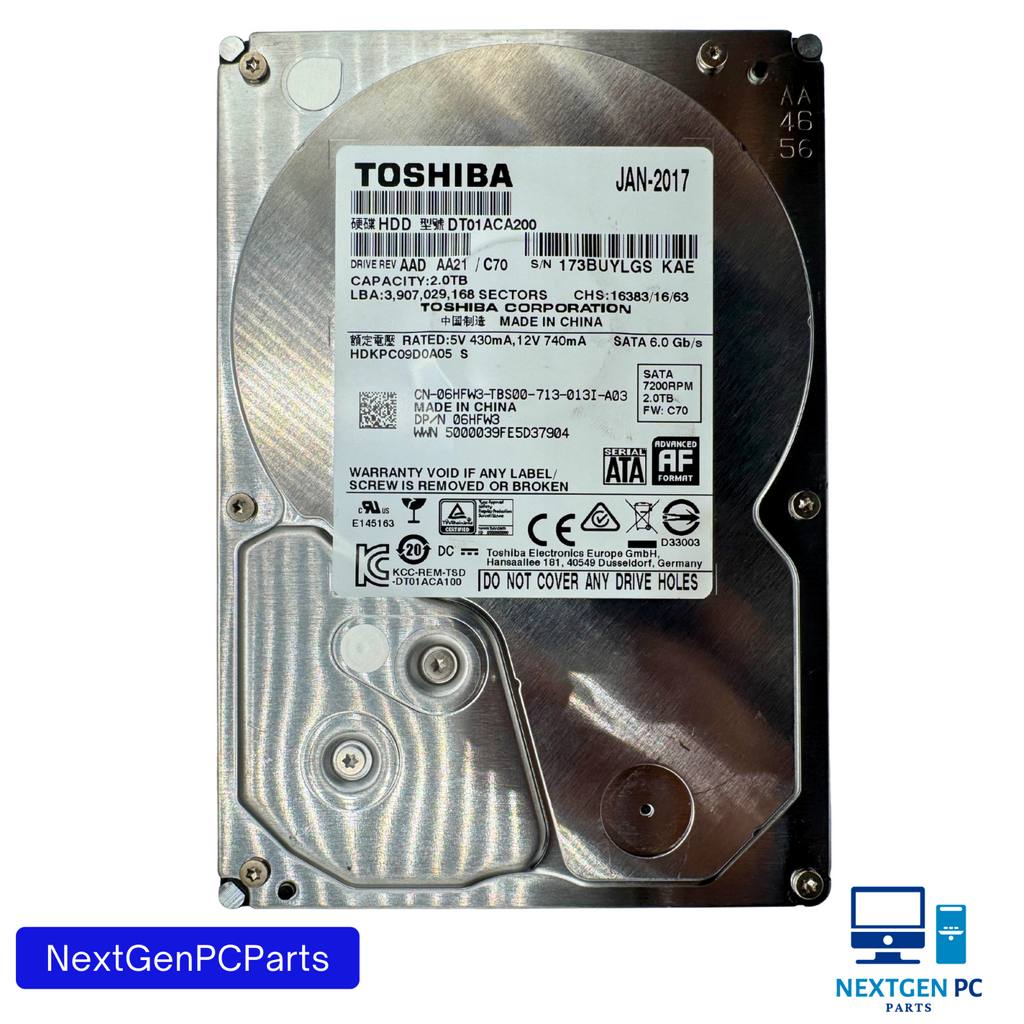 Toshiba 2TB Internal 7200RPM 3.5" Hard Drive HDD DT01ACA200 HDKPC09D0A05