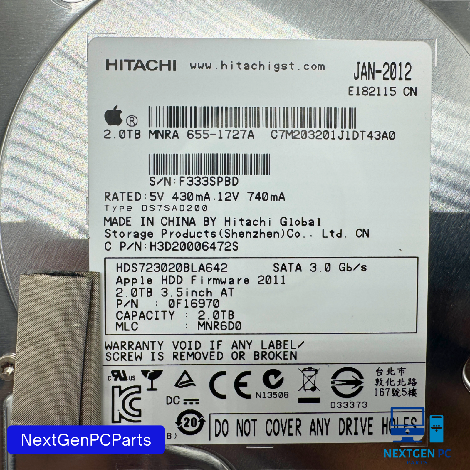 Apple iMac 27" A1312 2TB Hitachi HDS723020BLA642 655-1727A HDD Tested 2011
