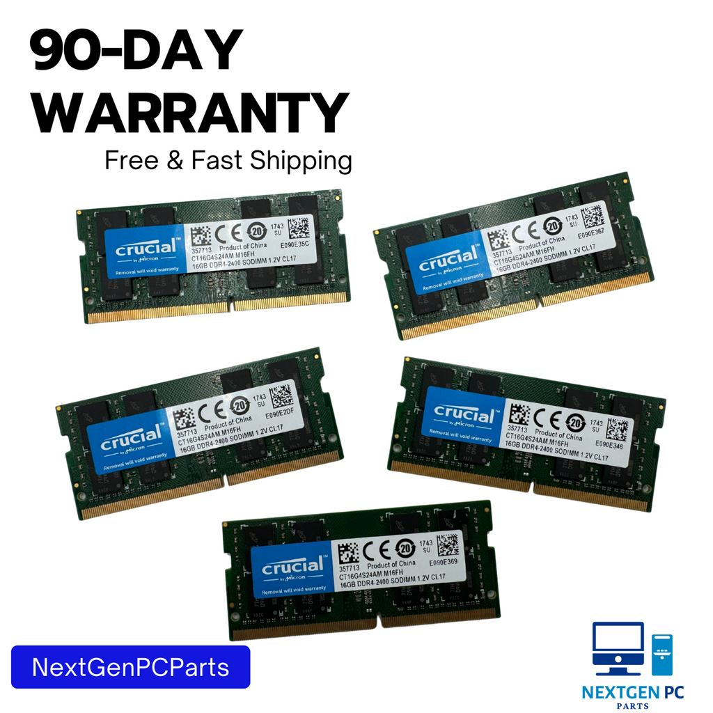 Lot of 5 Crucial 16GB (5x16GB) 80GB DDR4 2400MHz SO-DIMM PC4-2400 CT16G4S24AM