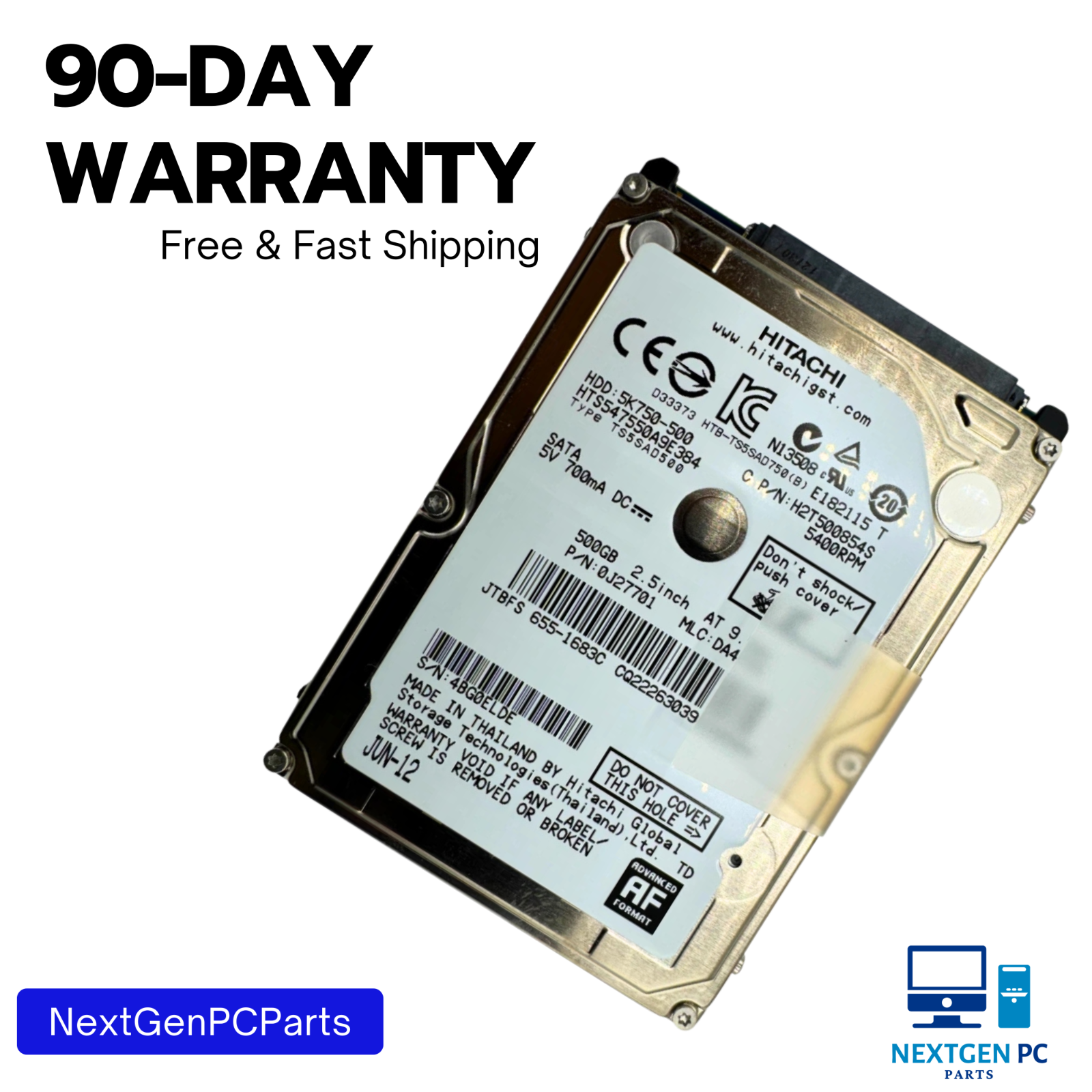 Hitachi HTS547550A9E384 500GB 5400RPM 2.5" SATA Laptop Hard Drive 0J27701