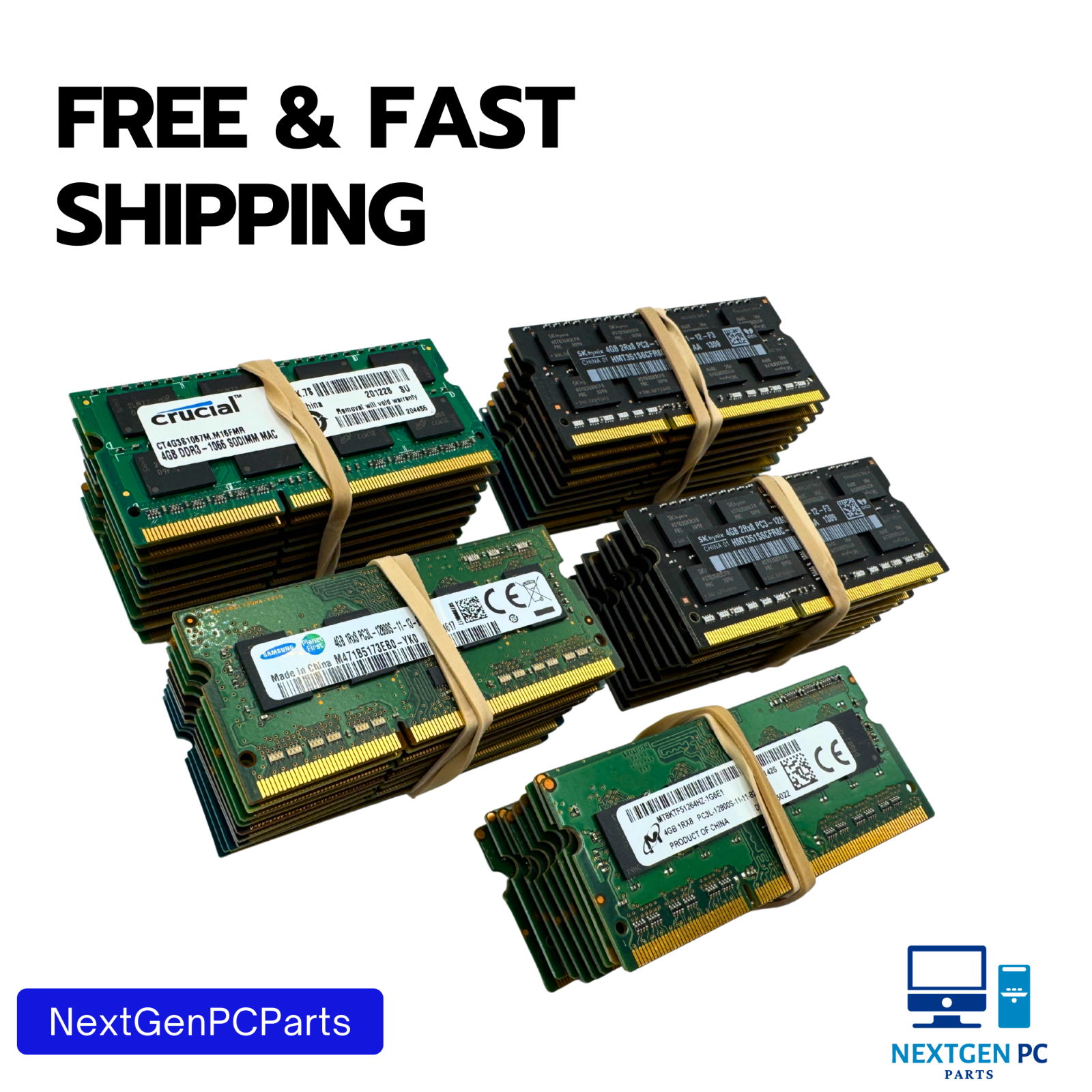 Lot of 50 Mixed 4GB DDR3 SO-DIMM Laptop RAM PC3-8500S 10600S 12800S
