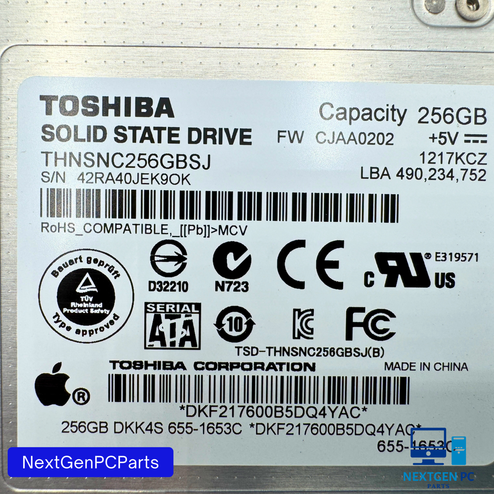 Apple Toshiba 256GB 2.5" SATA III SSD THNSNC256GBSJ 655-1653