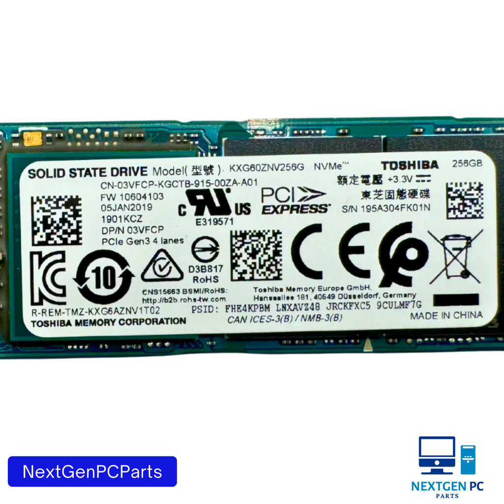 Toshiba KXG60ZNV256G 256GB NVMe PCIe Gen3x4 M.2 2280 SSD 03VFCP – Genuine