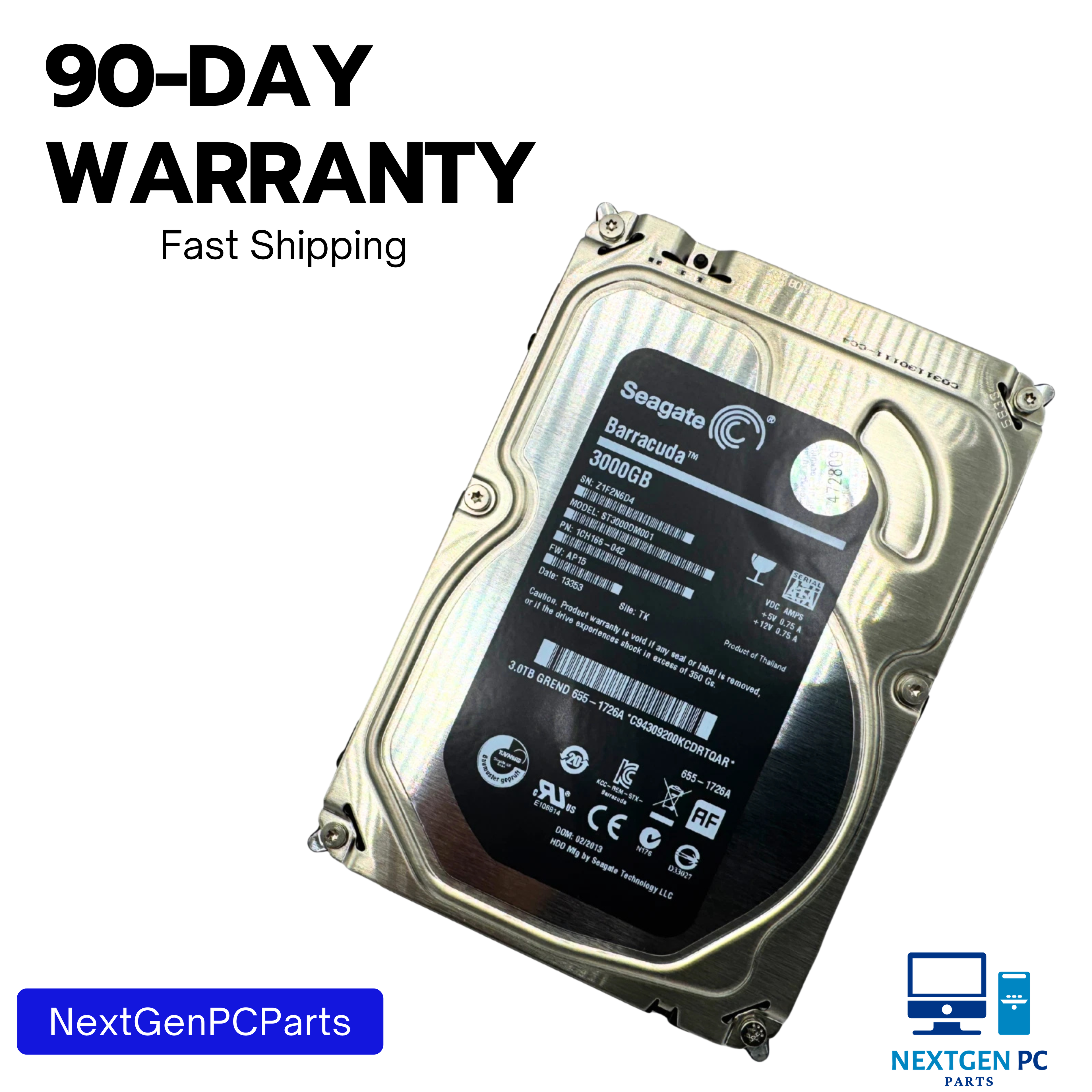 Seagate Barracuda 3TB ST3000DM001 3.5" SATA Hard Drive 1CH166-042 FW AP15
