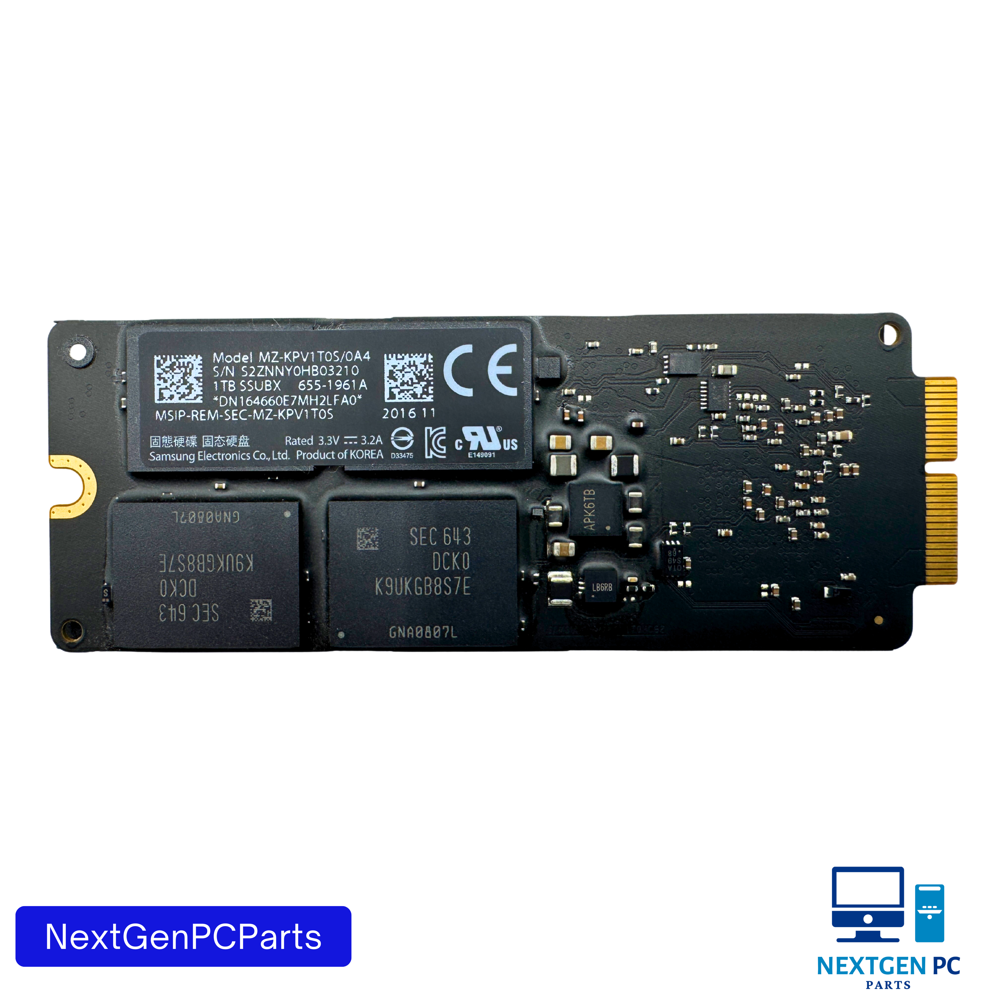 Samsung 1TB SSD MZ-KPV1T0S/0A4 SSUBX Genuine Apple MacBook Pro 655-1961A