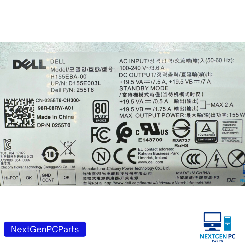 Genuine Dell OptiPlex 7460 155W Power Supply H155EBA-00 255T6