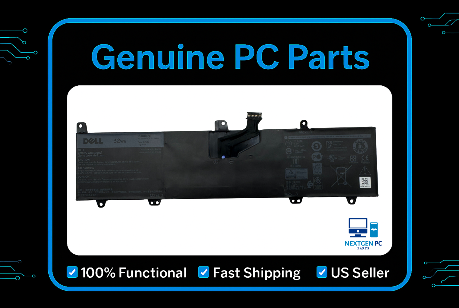 Genuine Dell Inspiron 11-3168 3162 7.6V 32Wh 4013mAh Battery 0PGYK5 0JV6J