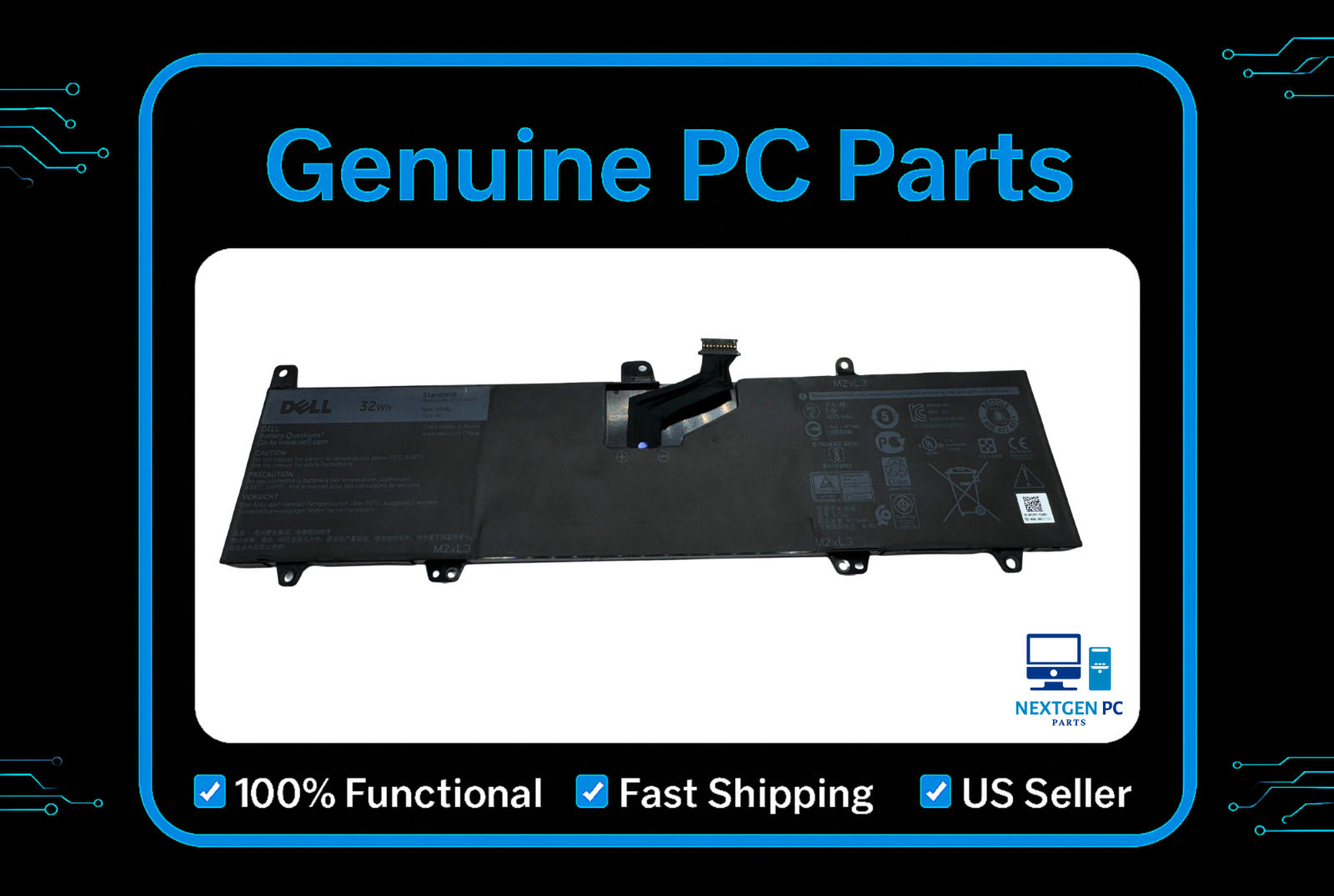 Genuine Dell Inspiron 11-3168 3162 7.6V 32Wh 4013mAh Battery 0PGYK5 0JV6J