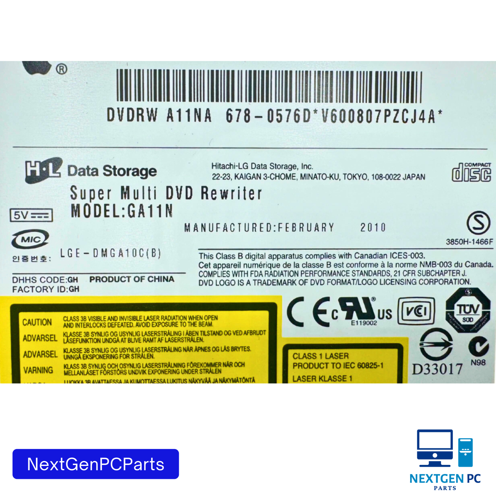 Apple iMac 27" A1311 A1312 SuperDrive DVD-RW GA11N 678-0576E 2009 2010