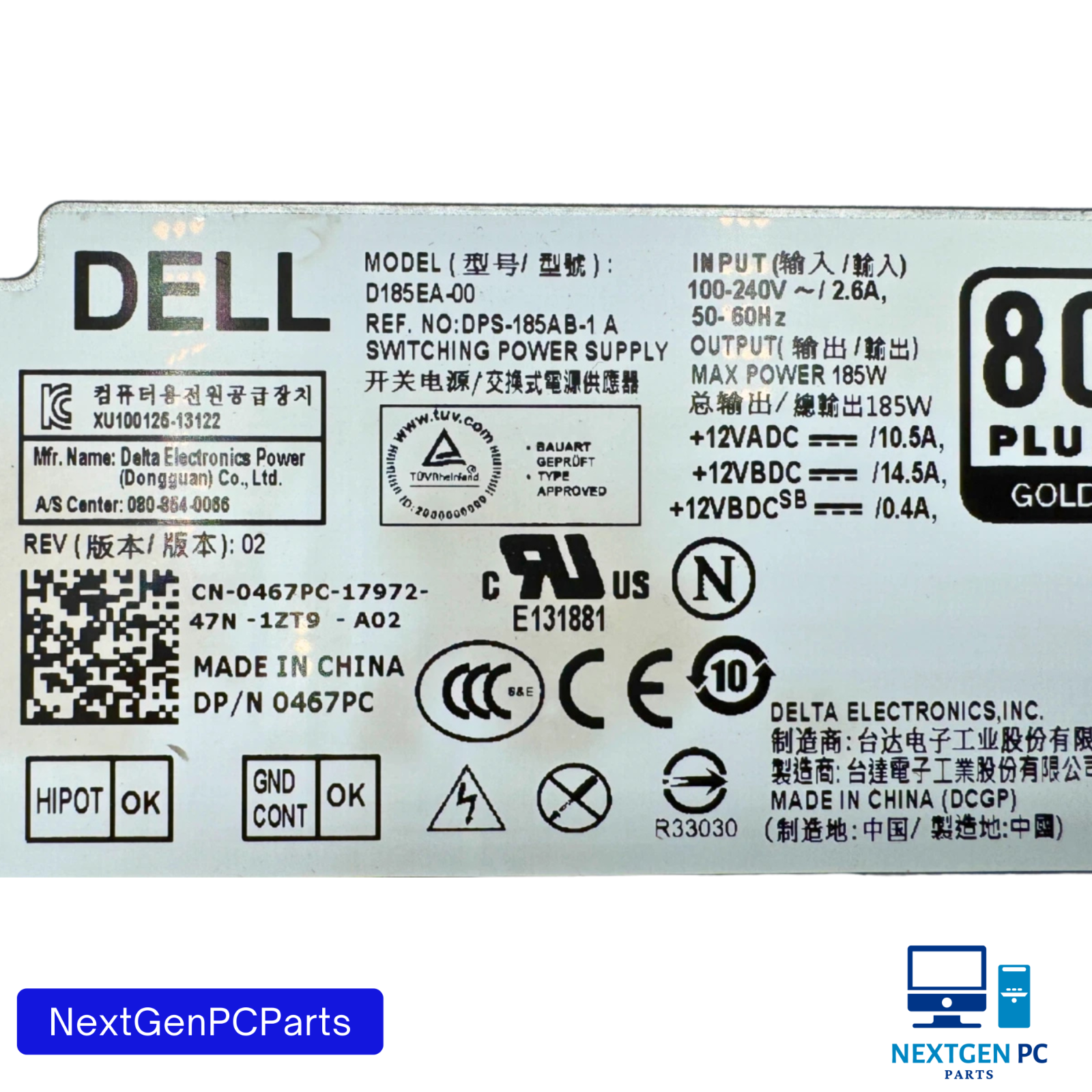 Dell Inspiron 23 5348 OptiPlex 9030 D185EA-00 185W Switching Power Supply 0467PC
