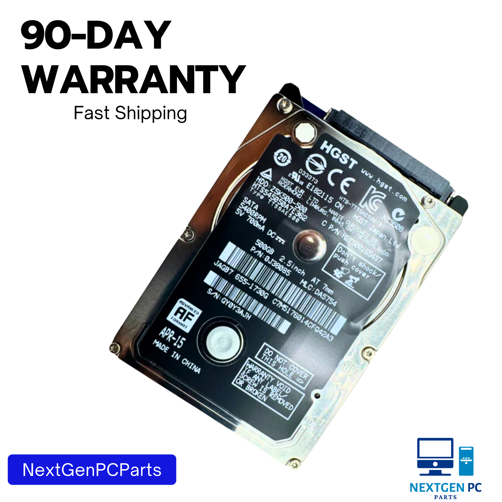 HGST 500GB 2.5" SATA Hard Drive HDD Z5K500-500 0J38085 HTS545050A7E362