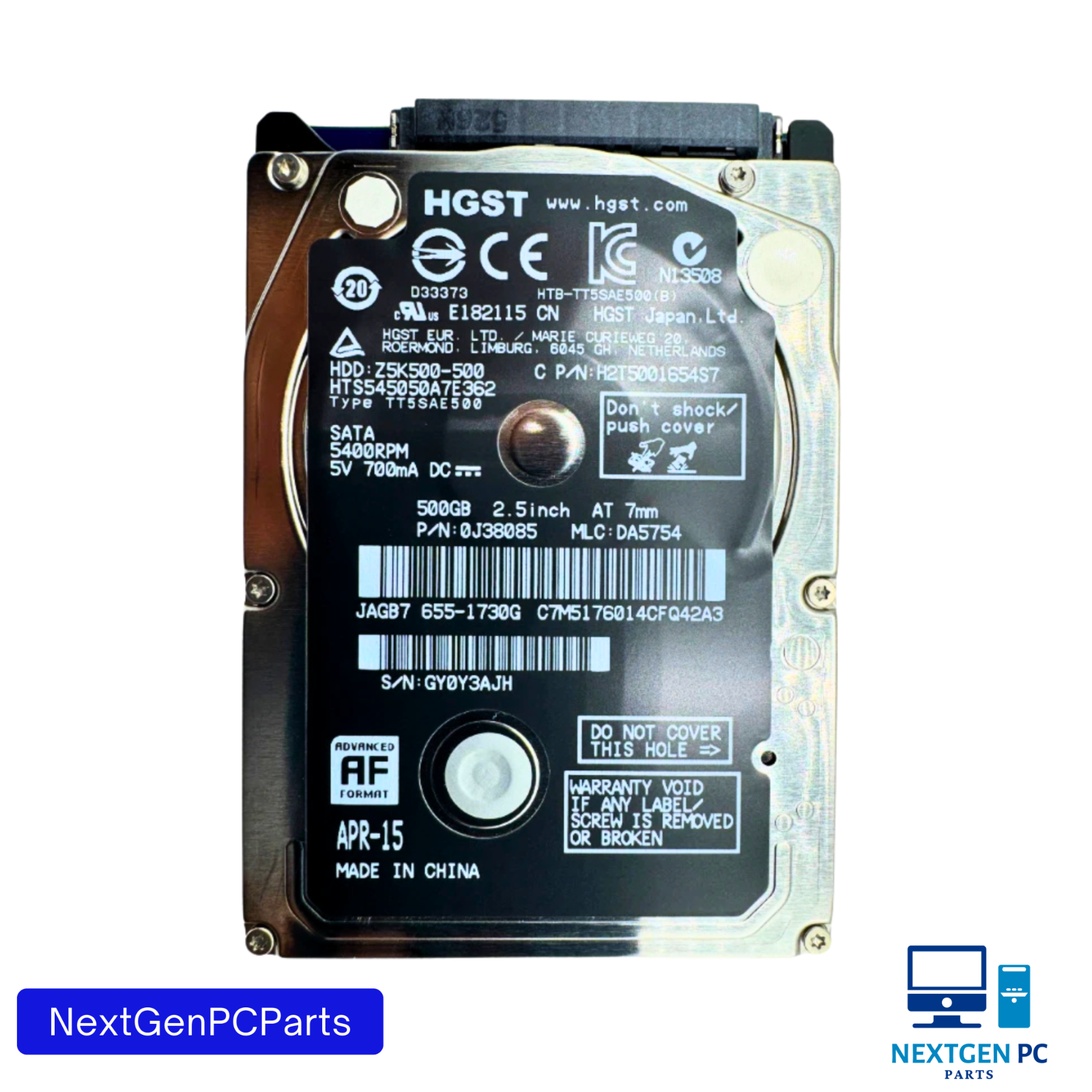 HGST 500GB 2.5" SATA Hard Drive HDD Z5K500-500 0J38085 HTS545050A7E362