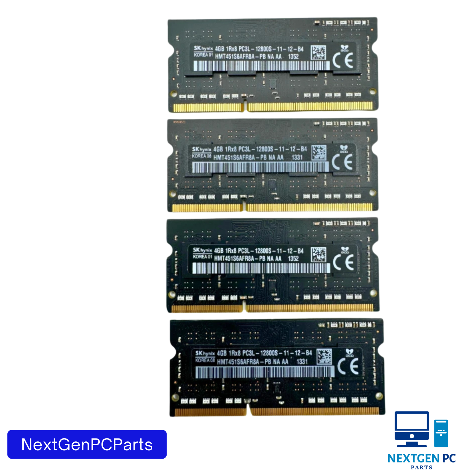 Lot of 4 APPLE SK Hynix 4GB DDR3 RAM 1Rx8 Memory PC3L-12800S HMT451S6AFR8A-PB