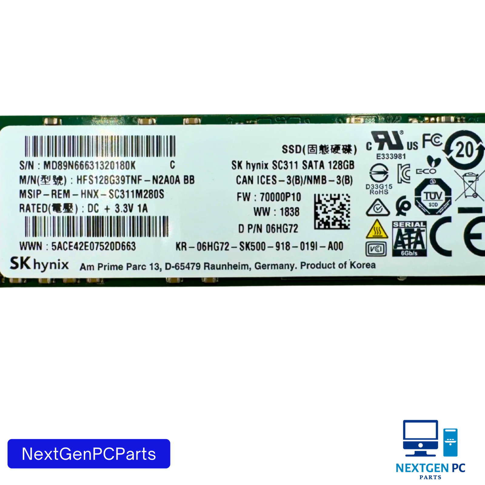 Dell SK Hynix 128GB M.2 2280 SATA SSD SC311 HFS128G39TNF-N2A0A 06HG72