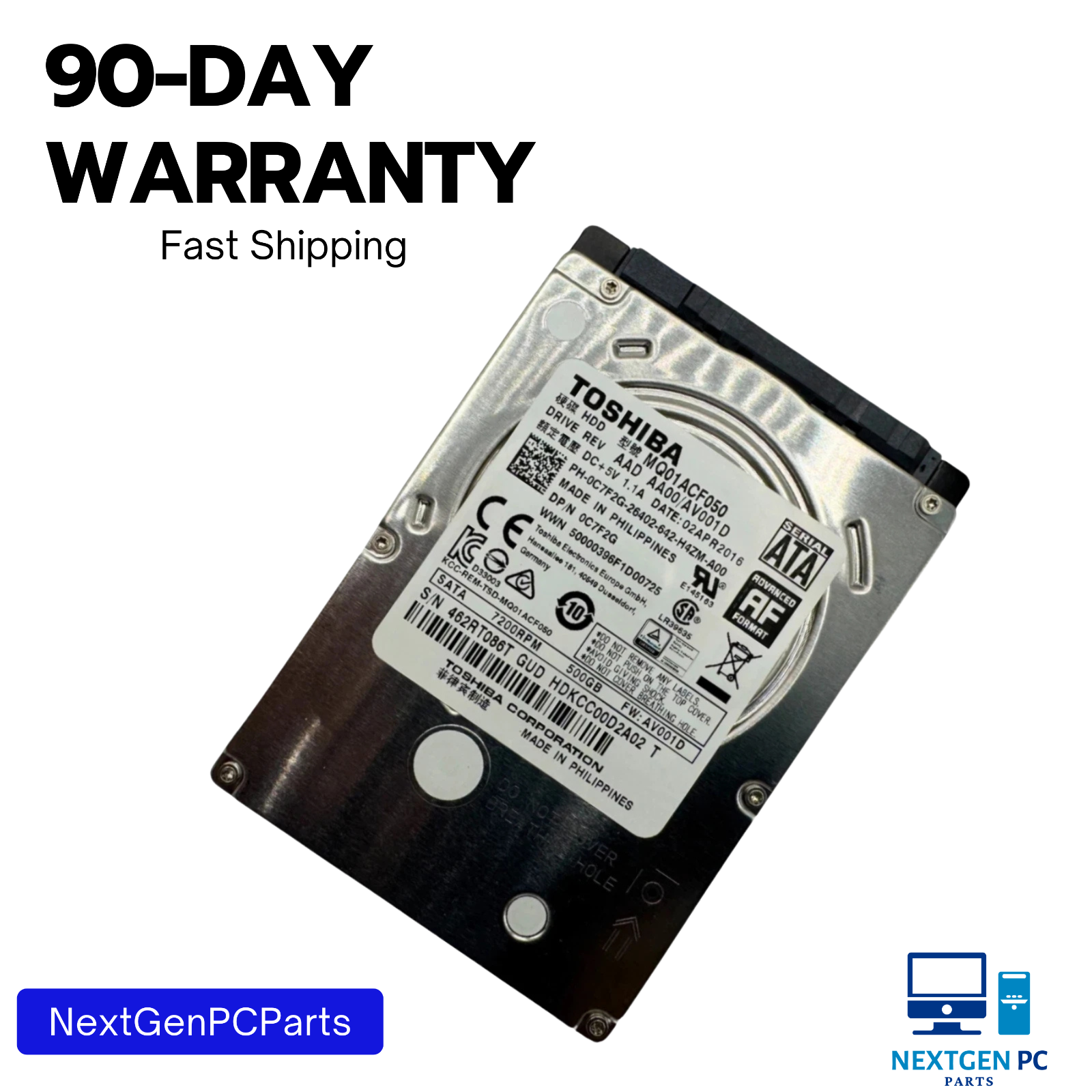 Dell Toshiba MQ01ACF050 2.5" 500GB 7200RPM SATA HDD Internal Hard Drive C7F2G