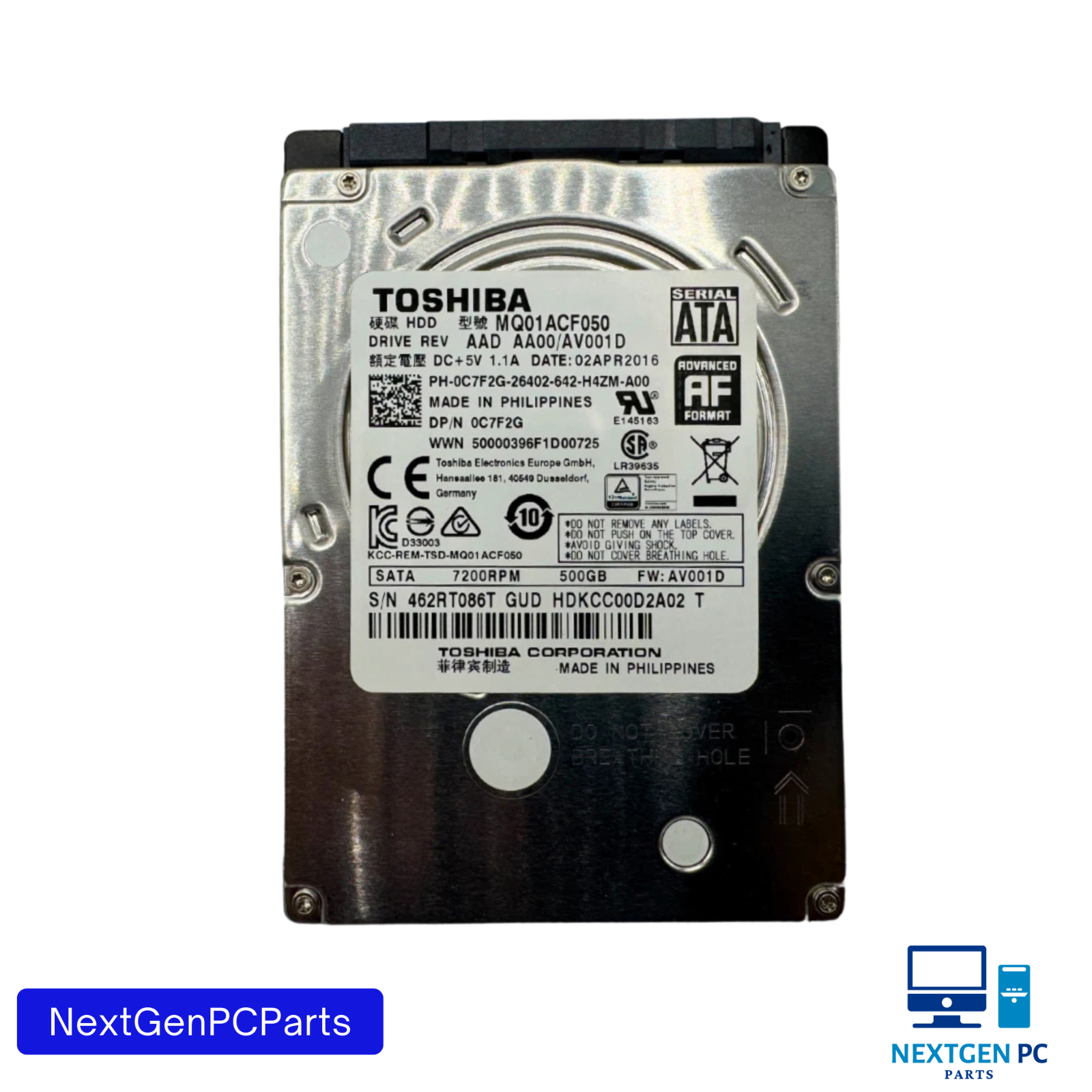 Dell Toshiba MQ01ACF050 2.5" 500GB 7200RPM SATA HDD Internal Hard Drive C7F2G