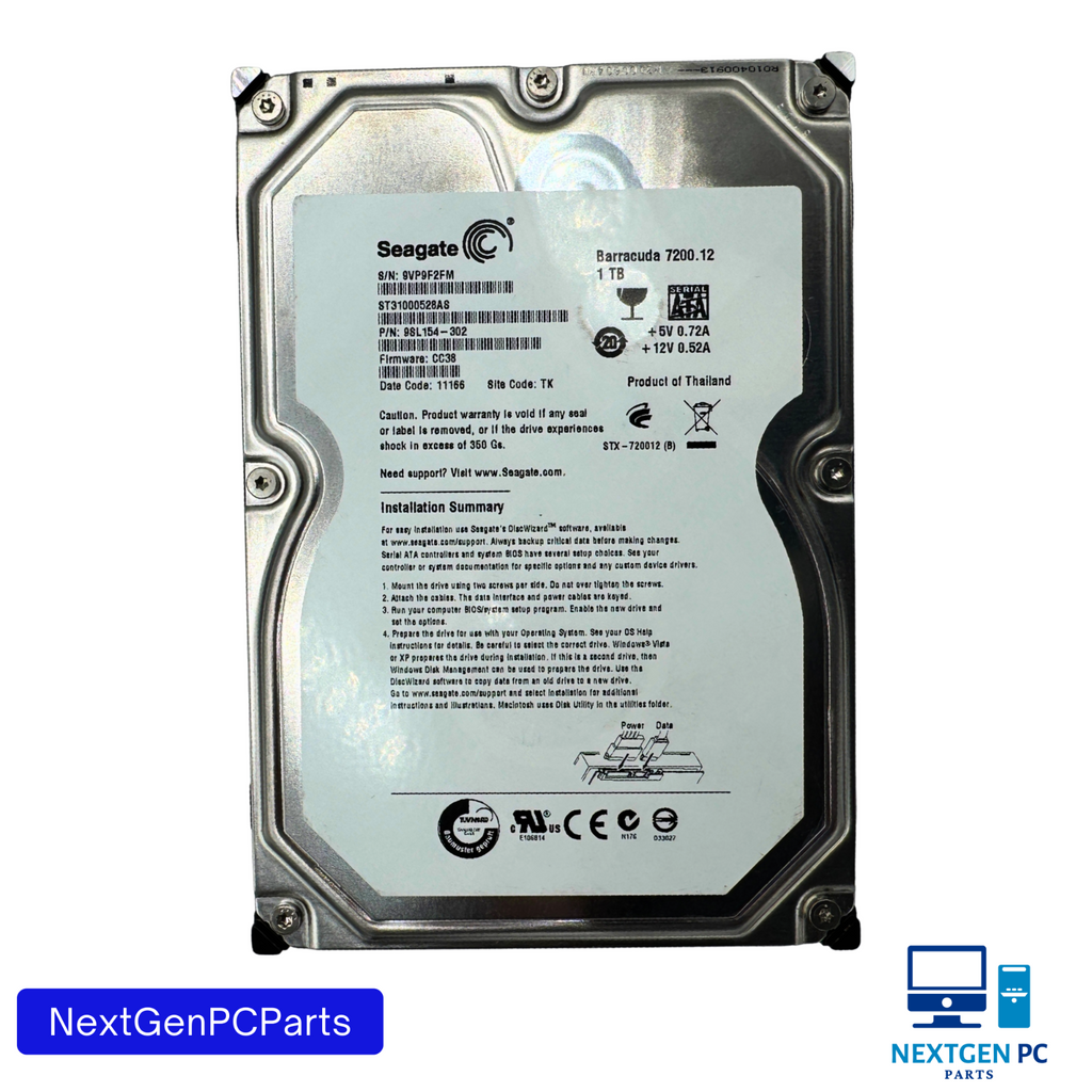Seagate Barracuda ST31000528AS 1TB SATA 3.5" Hard Drive P/N 9SL154-302 F/W CC38