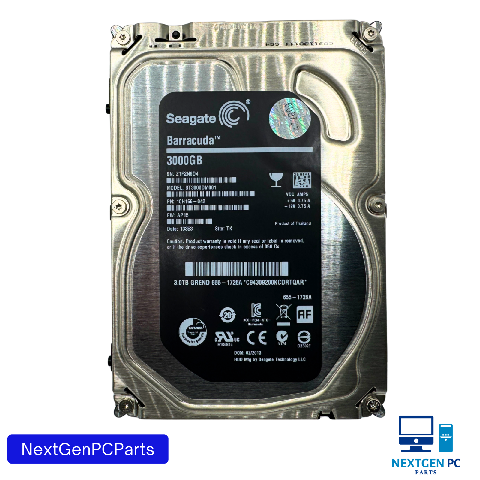Seagate Barracuda 3TB ST3000DM001 3.5" SATA Hard Drive 1CH166-042 FW AP15