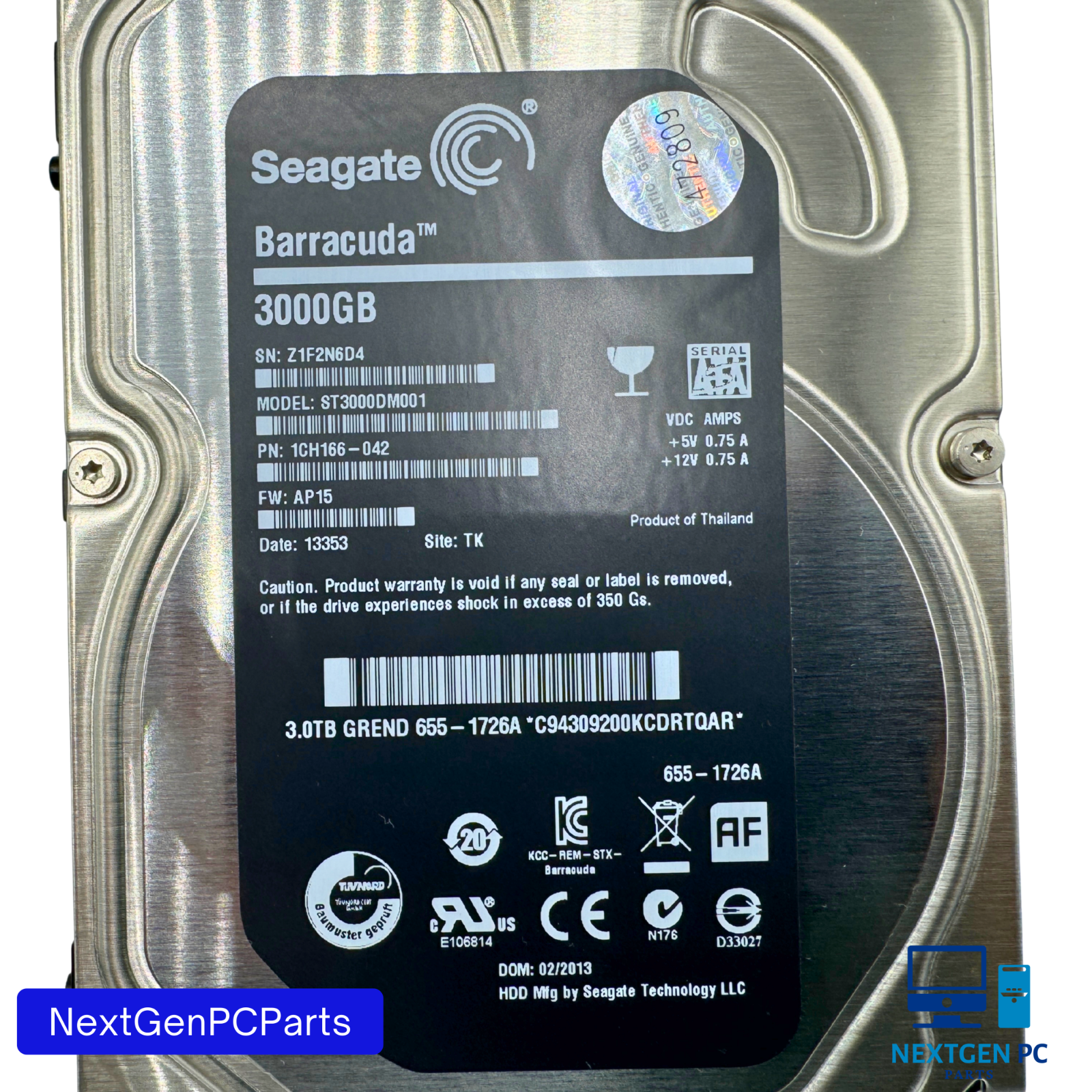 Seagate Barracuda 3TB ST3000DM001 3.5" SATA Hard Drive 1CH166-042 FW AP15