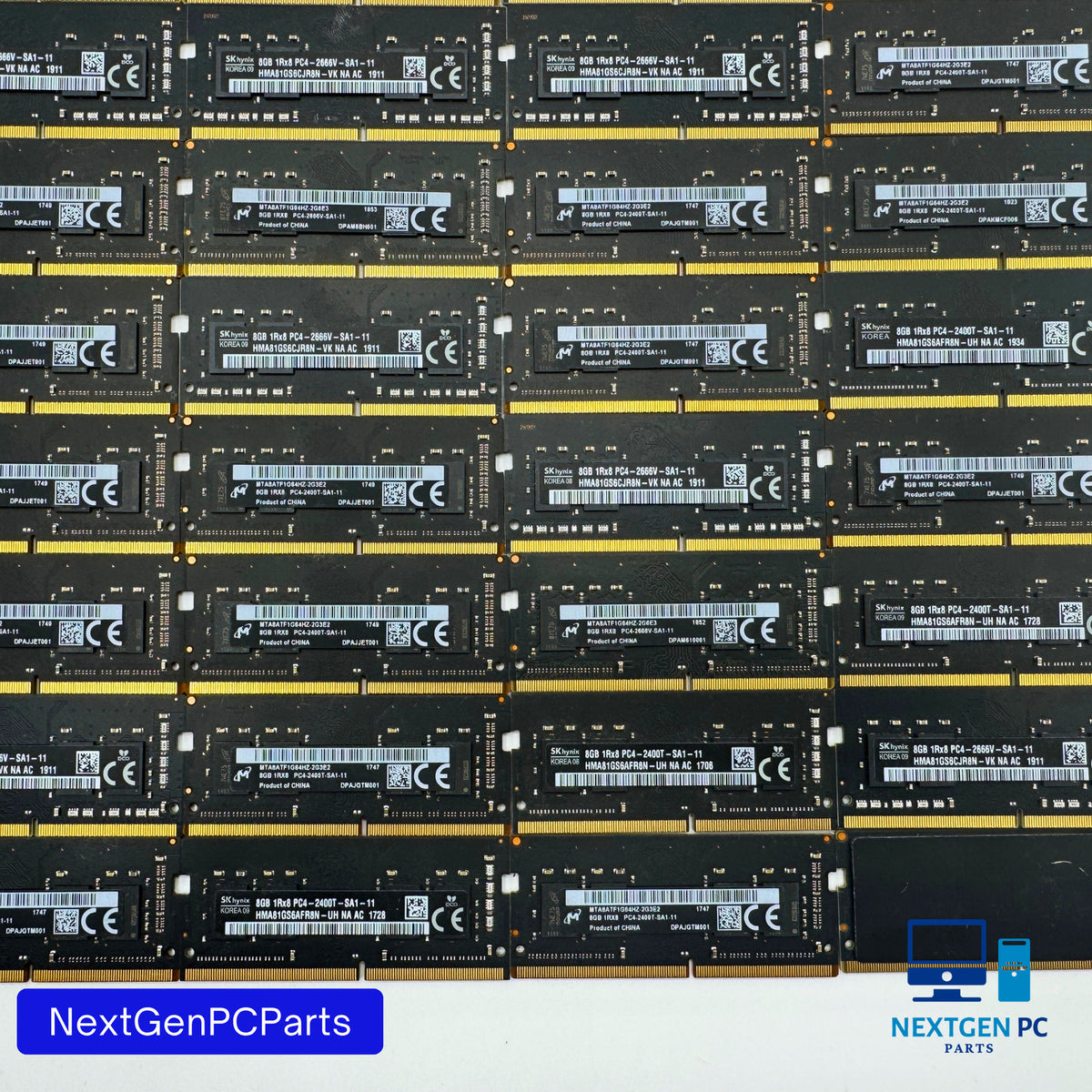 Lot of 60 8GB DDR4 SODIMM RAM PC4-2400T 2666V 1Rx8 SK Hynix Micron Tested