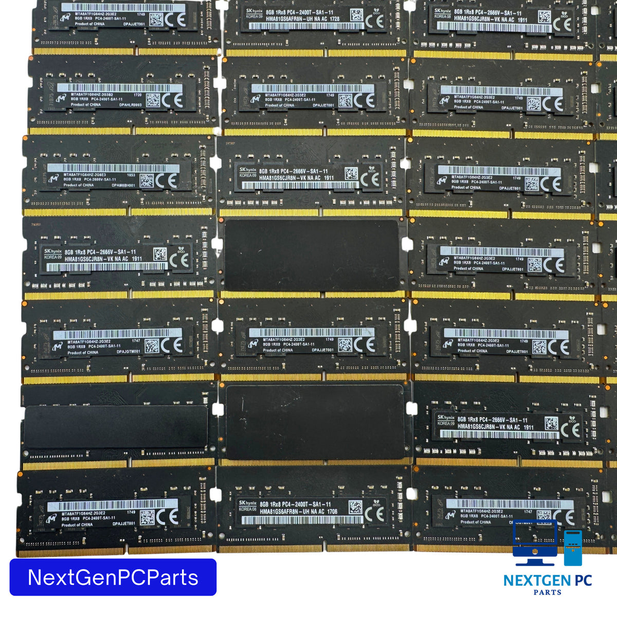 Lot of 60 8GB DDR4 SODIMM RAM PC4-2400T 2666V 1Rx8 SK Hynix Micron Tested
