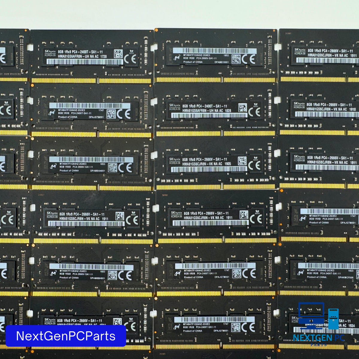 Lot of 60 8GB DDR4 SODIMM RAM PC4-2400T 2666V 1Rx8 SK Hynix Micron Tested