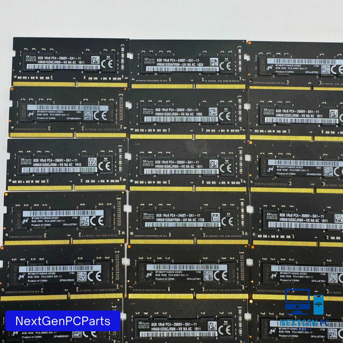 Lot of 60 8GB DDR4 SODIMM RAM PC4-2400T 2666V 1Rx8 SK Hynix Micron Tested