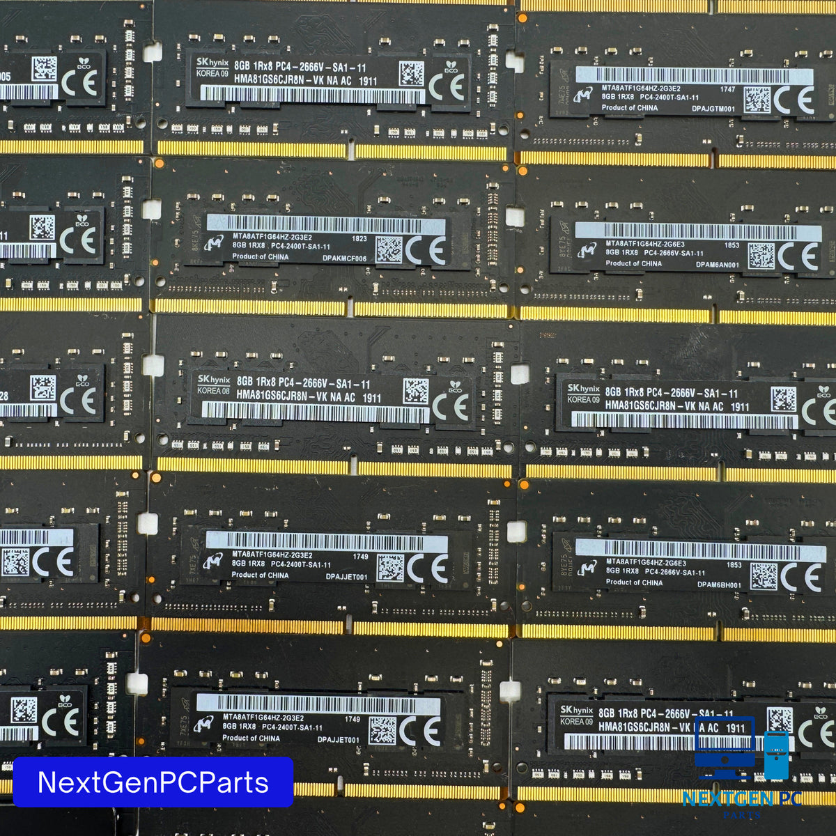 Lot of 60 8GB DDR4 SODIMM RAM PC4-2400T 2666V 1Rx8 SK Hynix Micron Tested
