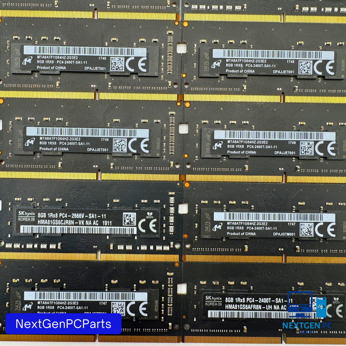Lot of 60 8GB DDR4 SODIMM RAM PC4-2400T 2666V 1Rx8 SK Hynix Micron Tested