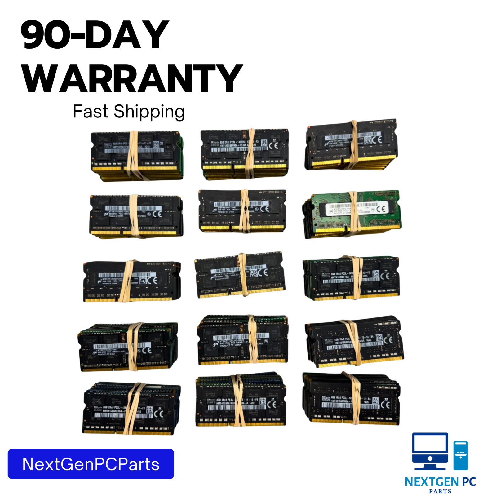 Lot of 150 4GB DDR3 PC3 SO-DIMM Laptop RAM Memory-Mixed Speeds and Brands