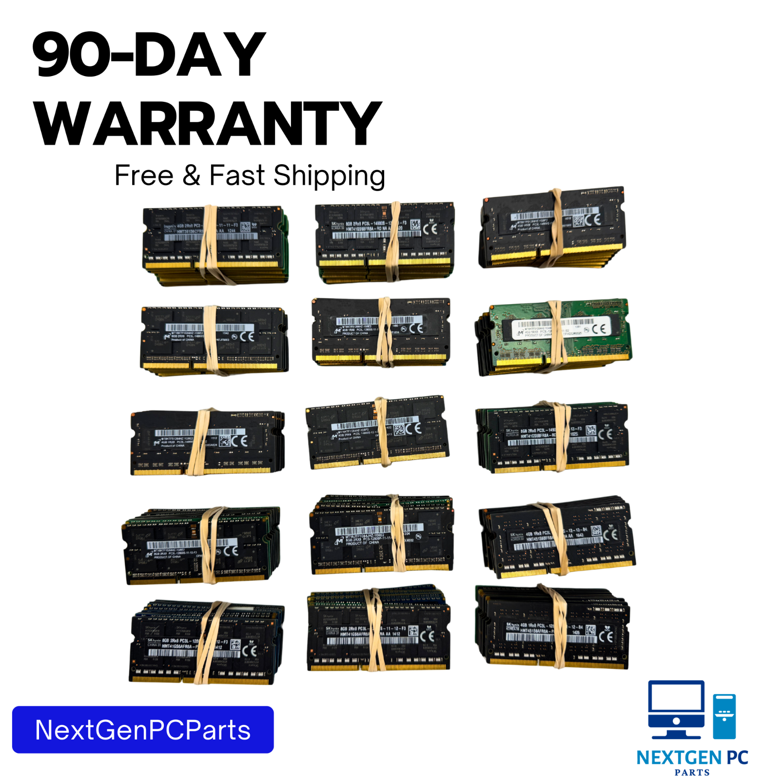 Lot of 150 4GB DDR3 PC3 SO-DIMM Laptop RAM Memory-Mixed Speeds and Brands