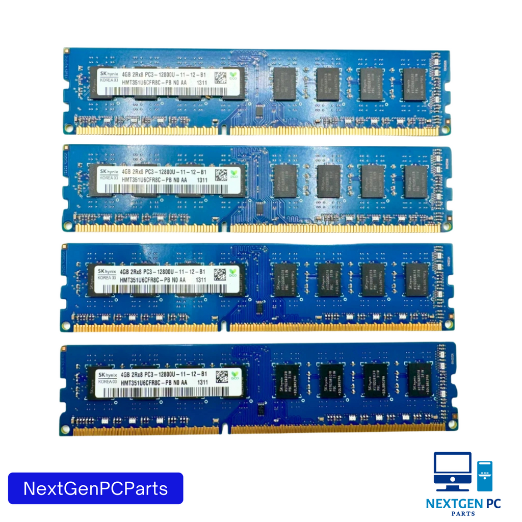 Lot of 4 Hynix HMT351U6CFR8C-PB, 4GB 2Rx8 PC3-12800U DDR3 Desktop RAM