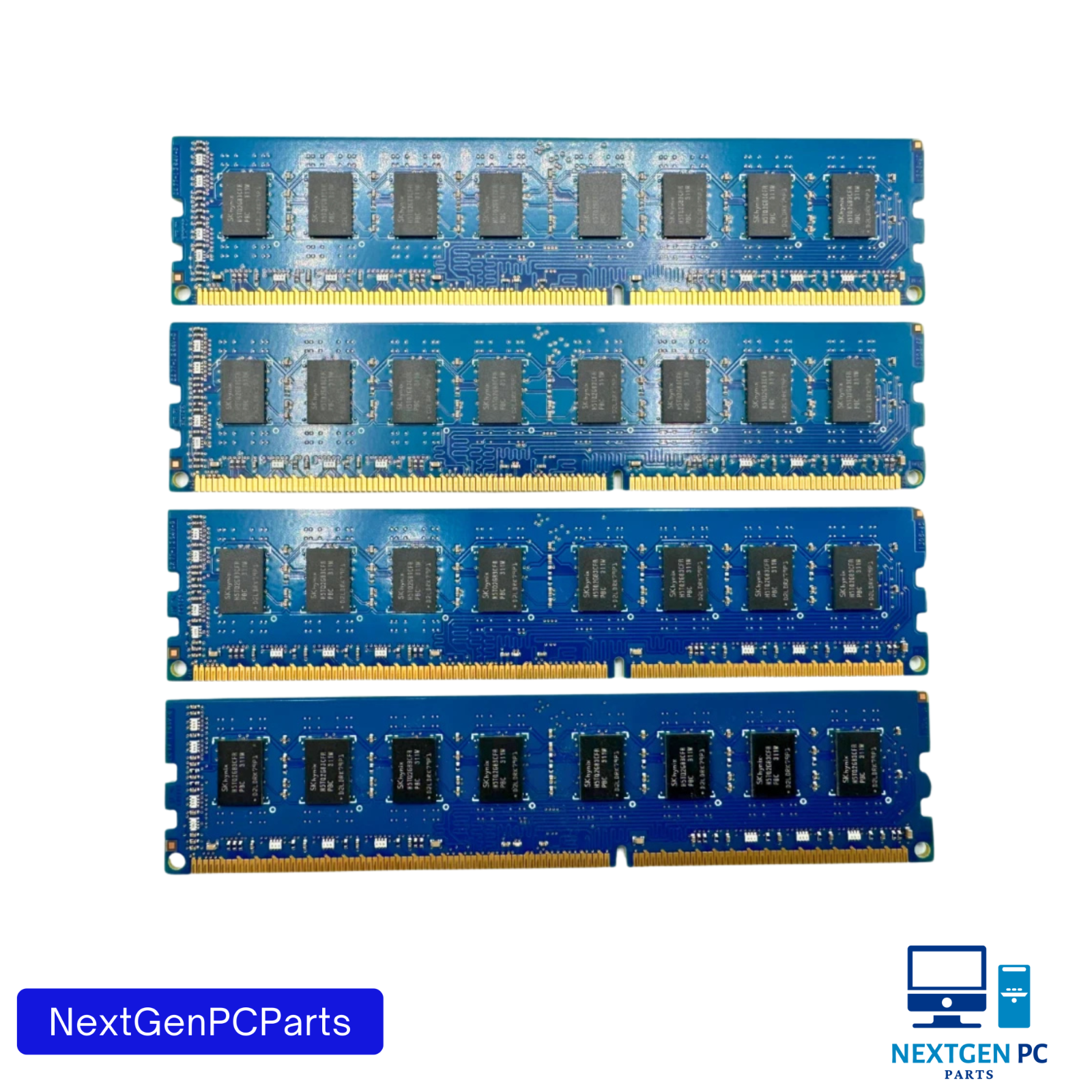 Lot of 4 Hynix HMT351U6CFR8C-PB, 4GB 2Rx8 PC3-12800U DDR3 Desktop RAM